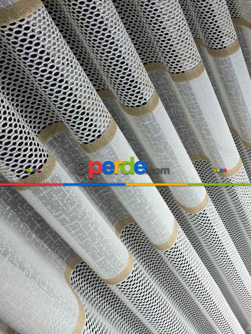 Salon - Aplik Jakar Eteği Bordürlü Tül Perde Tek Kanat - Ekru/gri