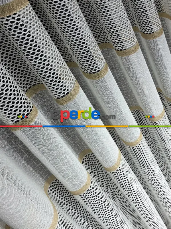 Salon - Aplik Jakar Eteği Bordürlü Tül Perde Tek Kanat - Ekru/gri