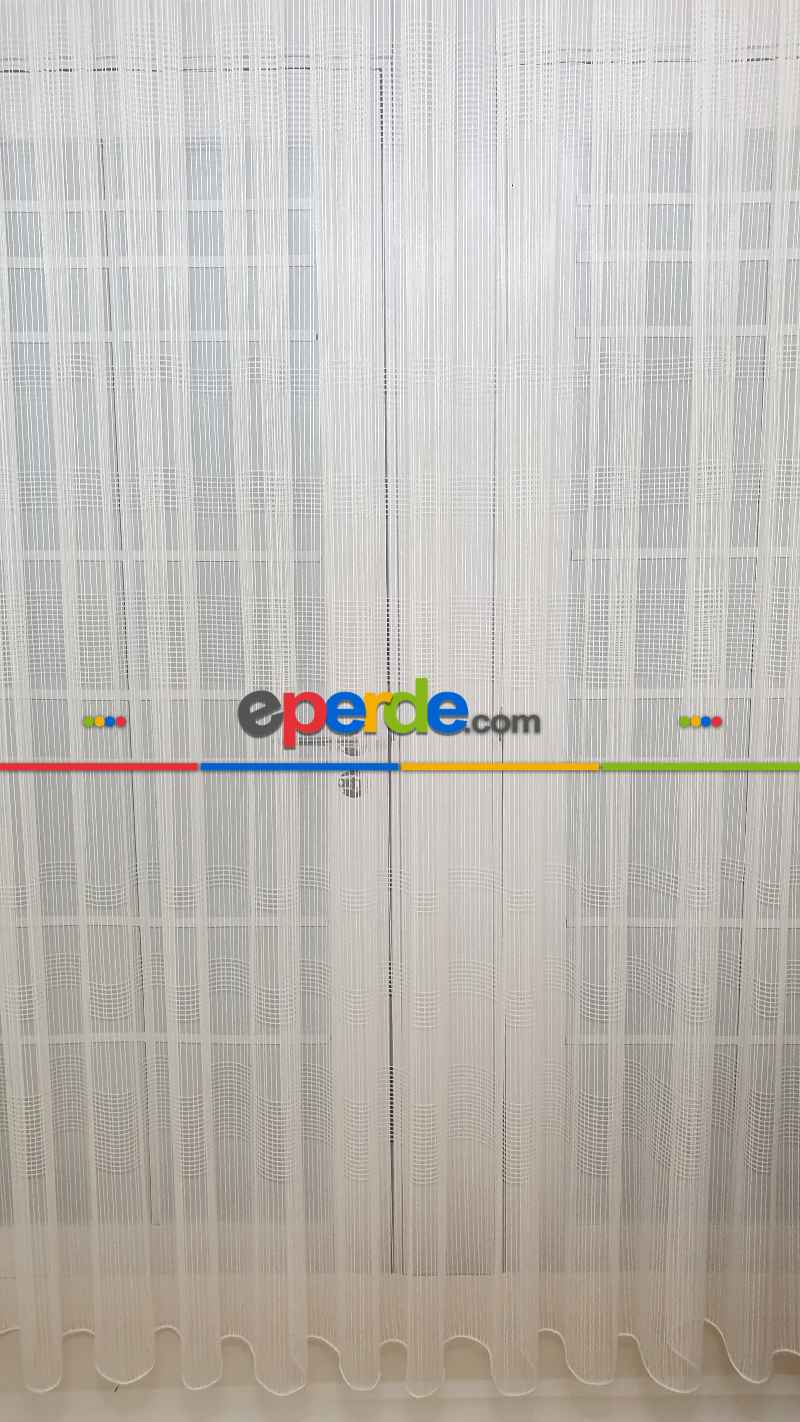 Oturma Odası - Yatay Çizgili Tül Ekose Tül Çizgi Tasarım Yeni Model Sade- Ekru