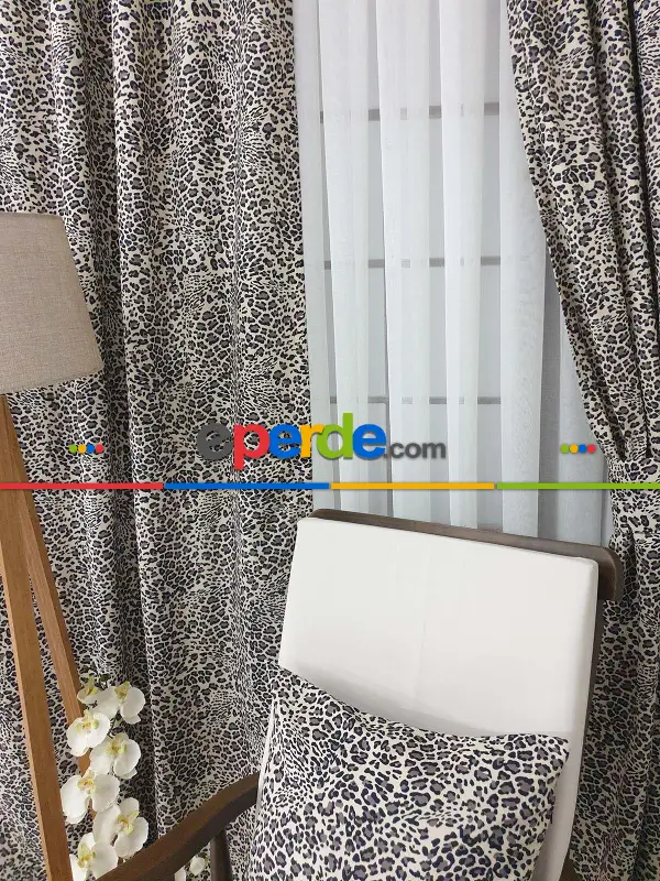 Leopar Desenli Baskılı Fon Perde - Kampanyalı Kaliteli Ürün-  Çok Renkli 3