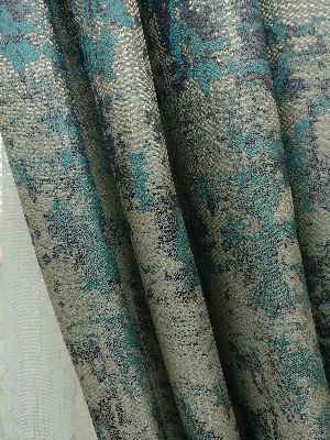 Salon Perdesi - Gri Yeşil Desenli Jakar Fon Perde (180)- Antrasit