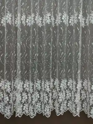 Brode İşlemeli Tül Perde Çiçek Desen 400x185- Ekru