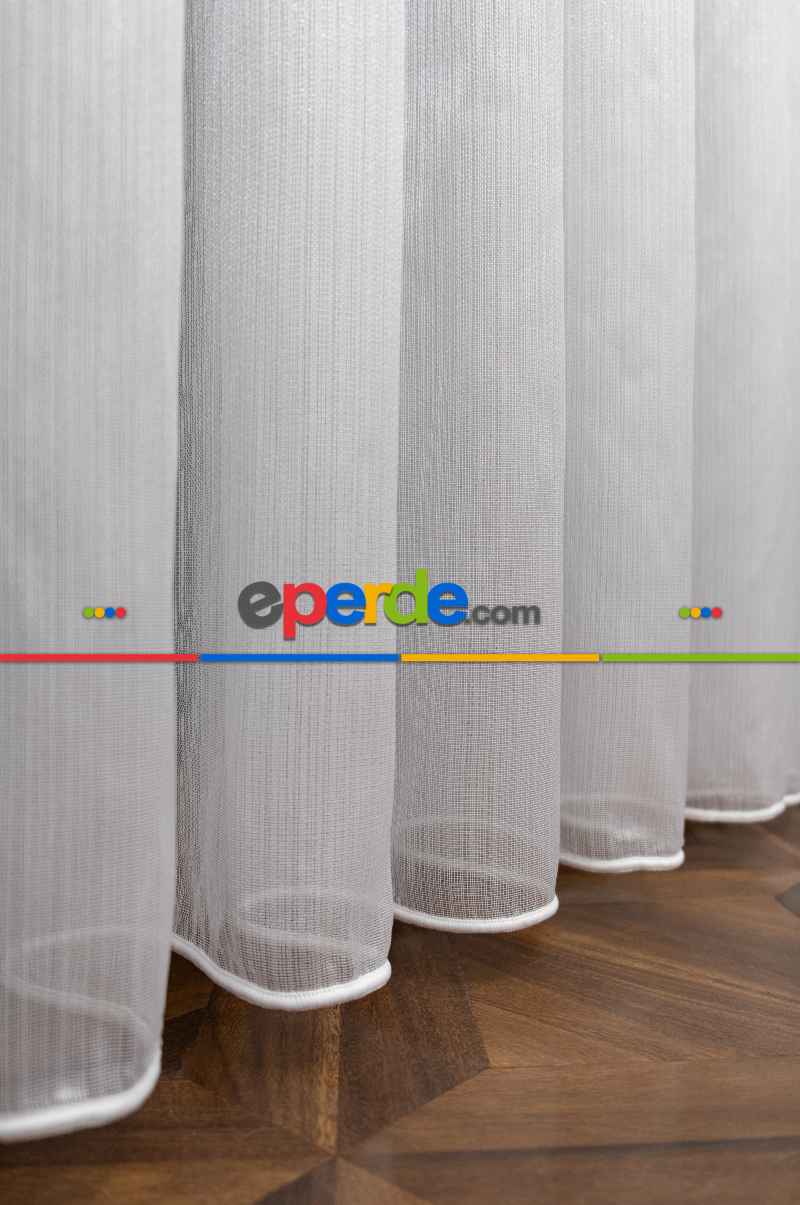 Çizgili Düz Tül Perde - Gümüş Simli Tül - Ütü İstemez - Kurşunlu Tül