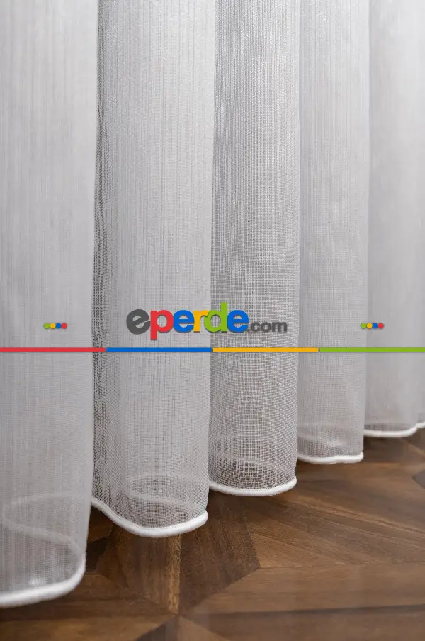 Çizgili Düz Tül Perde - Gümüş Simli Tül - Ütü İstemez - Kurşunlu Tül