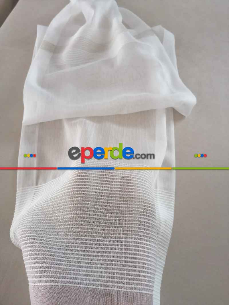 Oturma Odası - Bambu Vakko Enine Bantlı Tül Krem - Altın