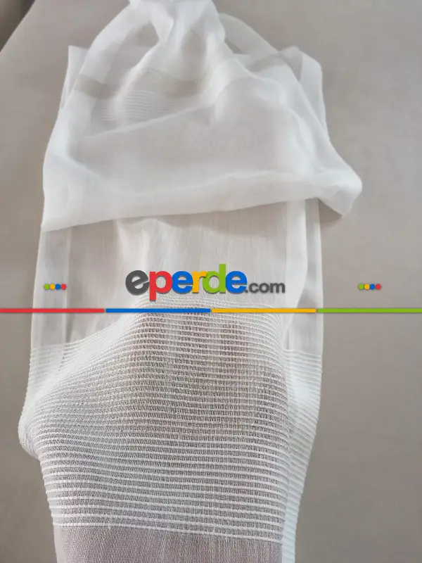 Oturma Odası - Bambu Vakko Enine Bantlı Tül Krem - Altın