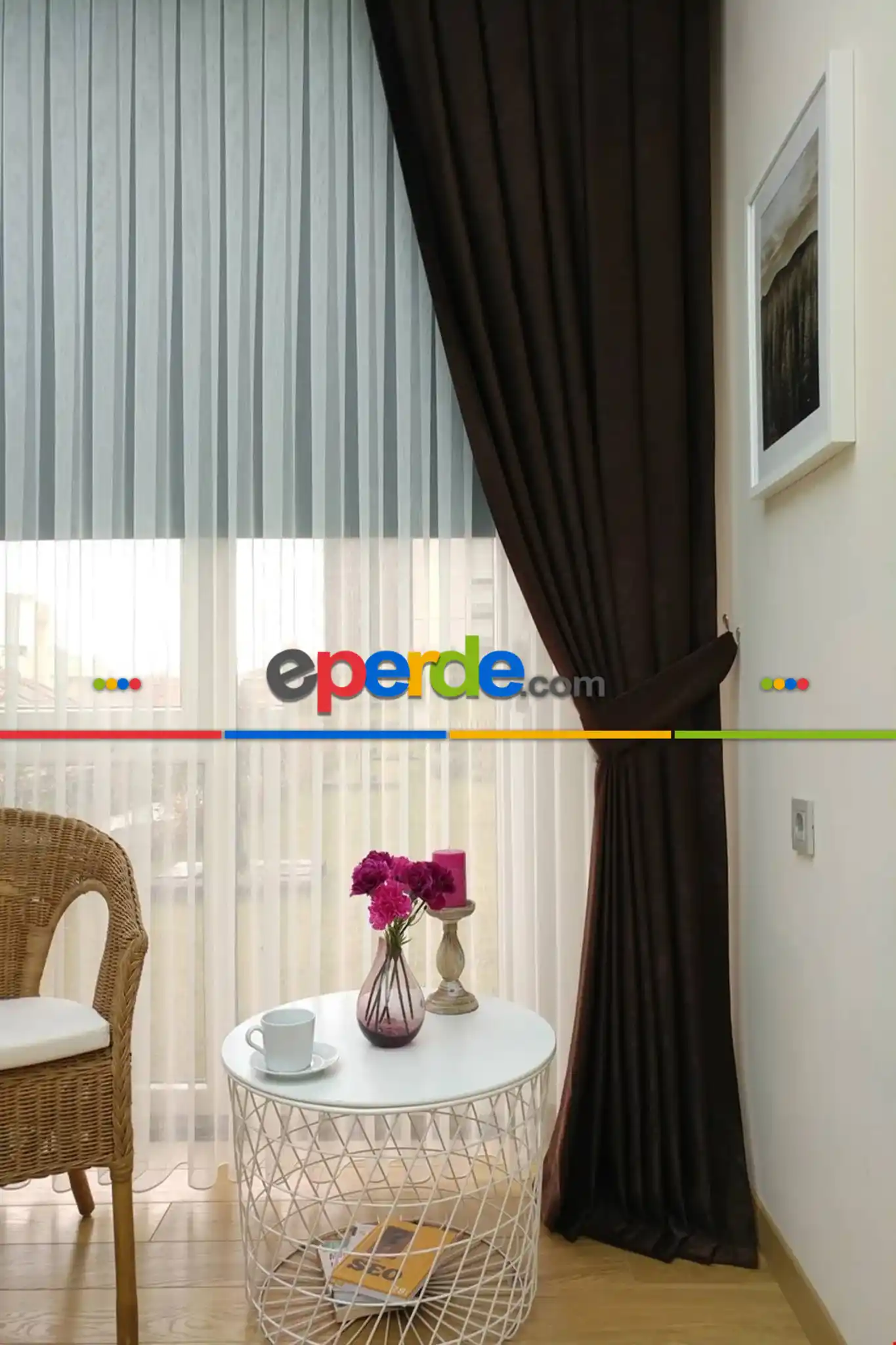 Soft Fon Perde Koyu Kahve Kumaş Kanat Yan Perde- Kahve Koyu