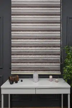 Zebra Perde - Degrade Vizon Renk Geçişli Kırık Pileli Zebra Perde, Vizon Kahverengi Krem Renklerde