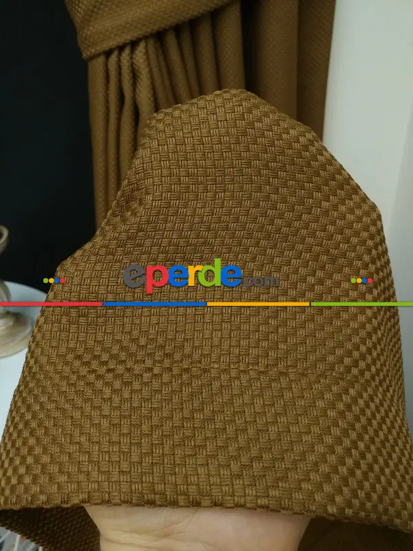 Kahve Hasır Düz Fon Perde