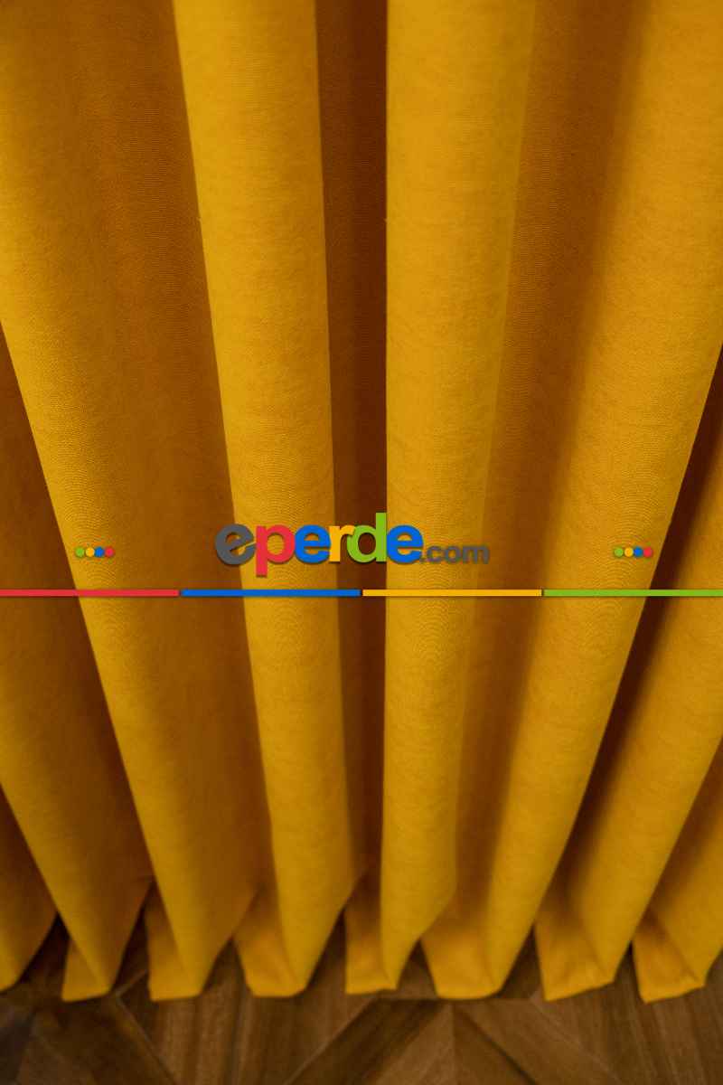 Koyu Sarı Rengi Düz Fon Perde En Dökümlü Fon Perde