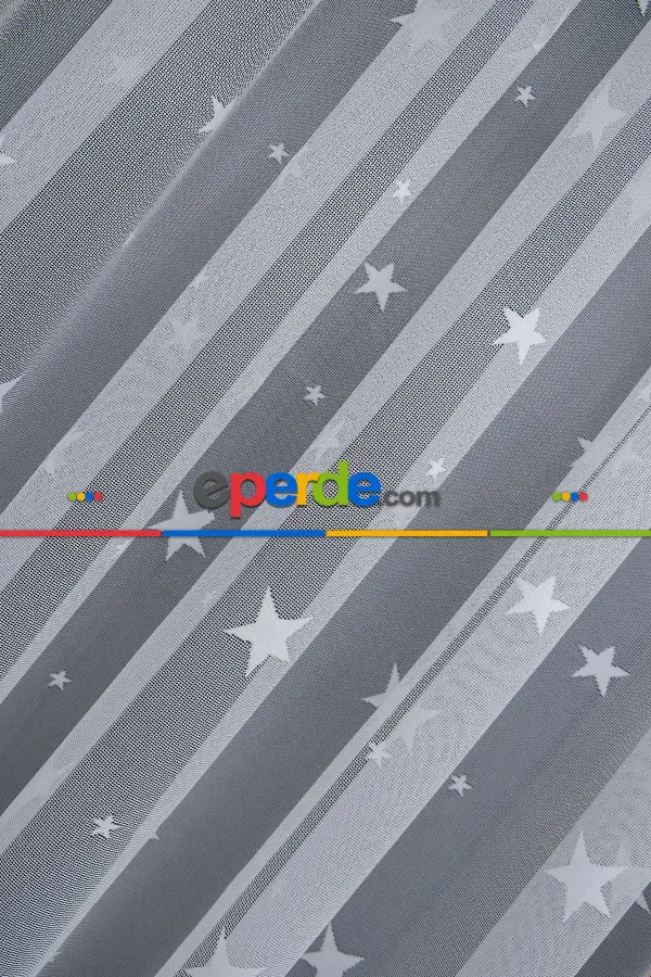 Yıldız Desen Çocuk Ve Genç Odası Tül Perde- Ekru