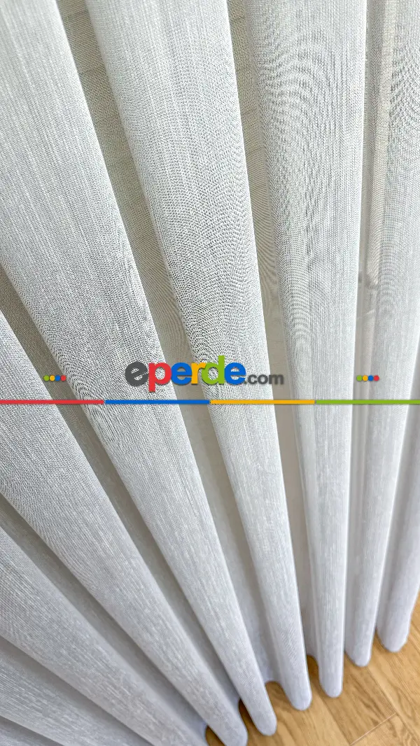Oturma Odası - Açık Gri Keten Düz Tül Perde - Ağır Gramajlı Premium