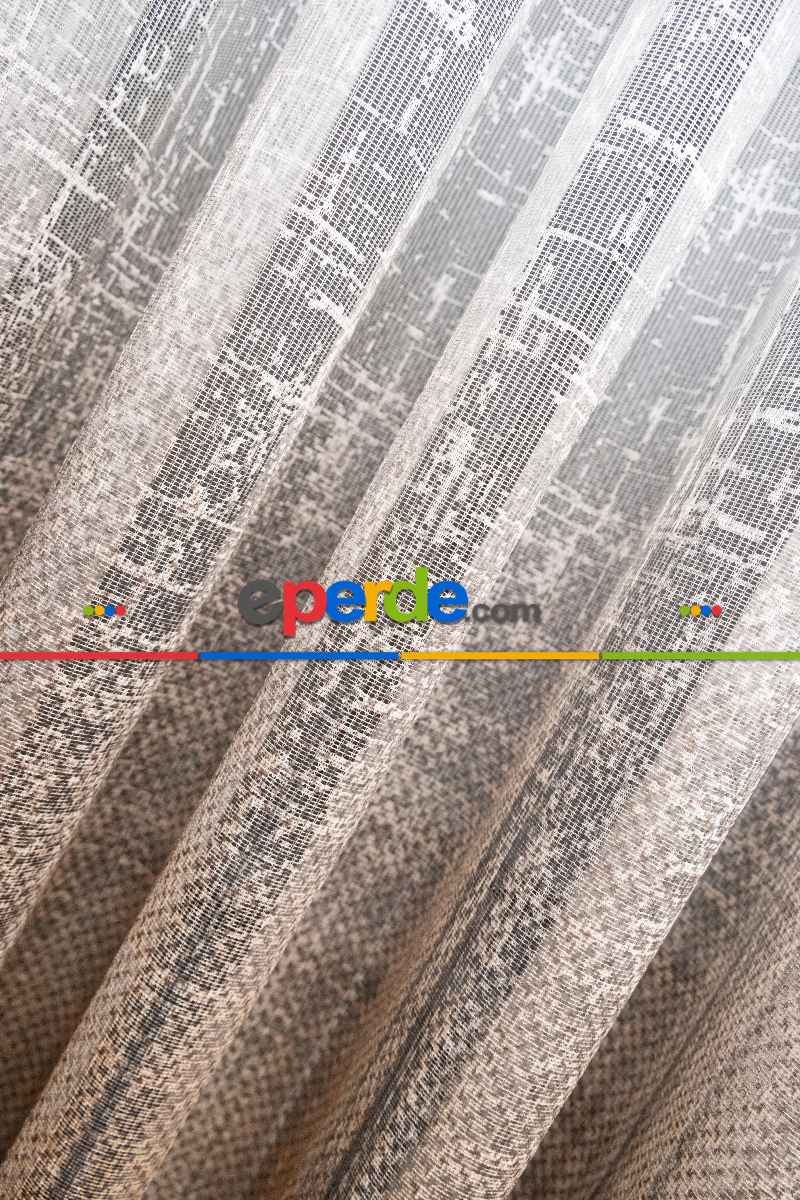 Yatak Odası - Modern Kahverengi Degrade Geçişli Tül - Örme Dantel Tül