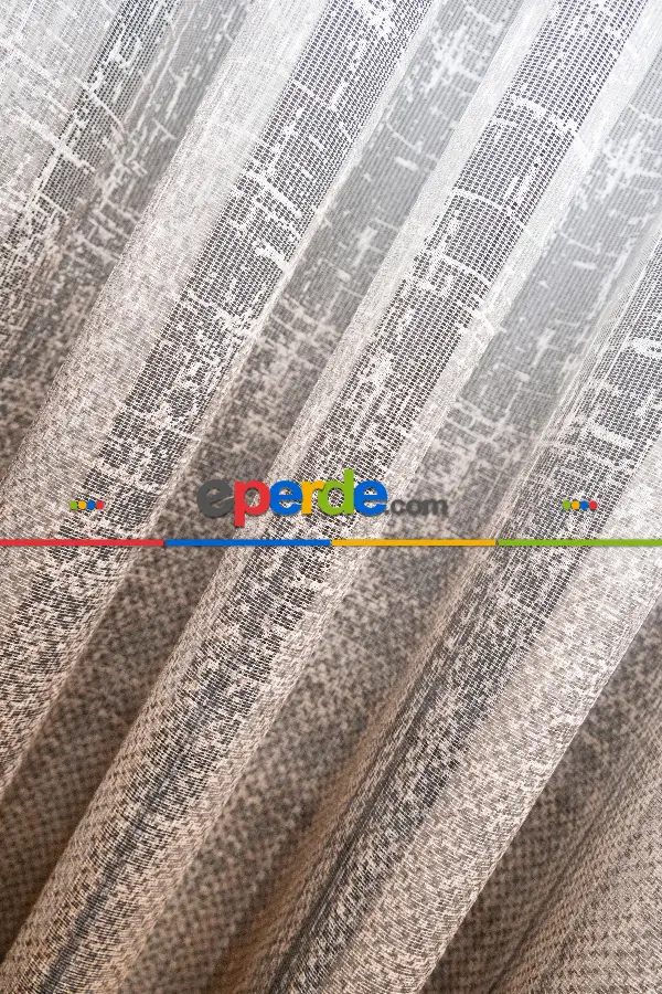 Yatak Odası - Modern Kahverengi Degrade Geçişli Tül - Örme Dantel Tül