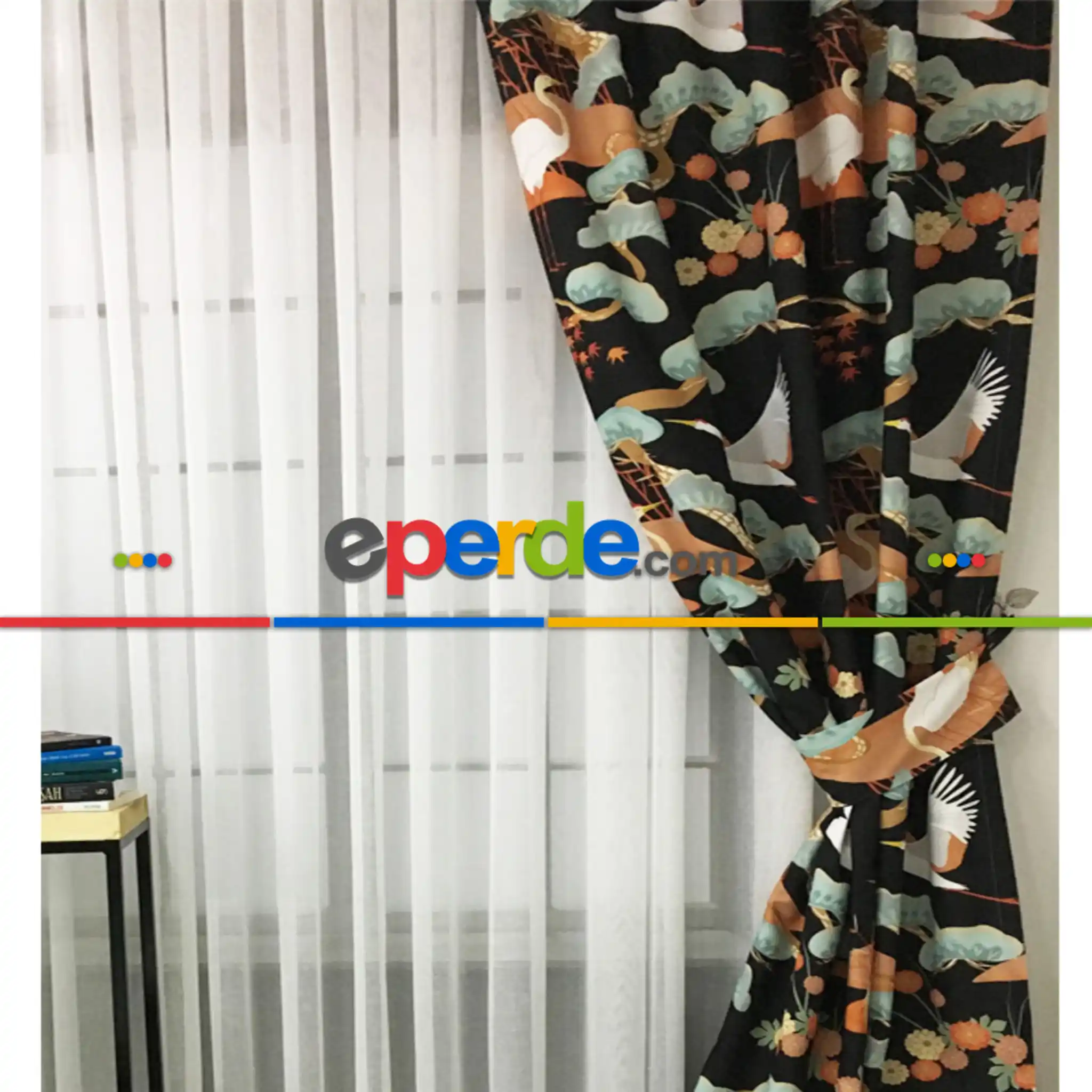 Turna Desenli Fon Perde Evm221- Kumaşı Kalındır Duck Bezi Değildir- Çok Renkli