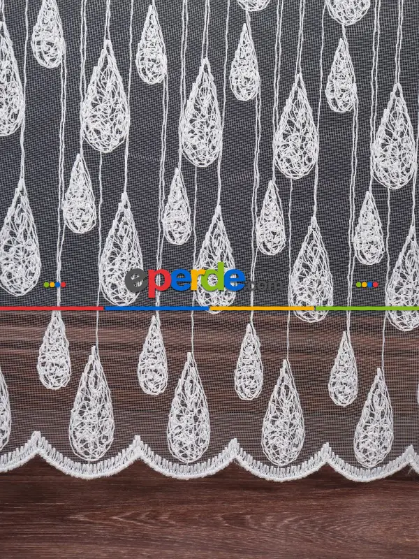 Damlacık Desenli Brode İşlemeli Tül Perde