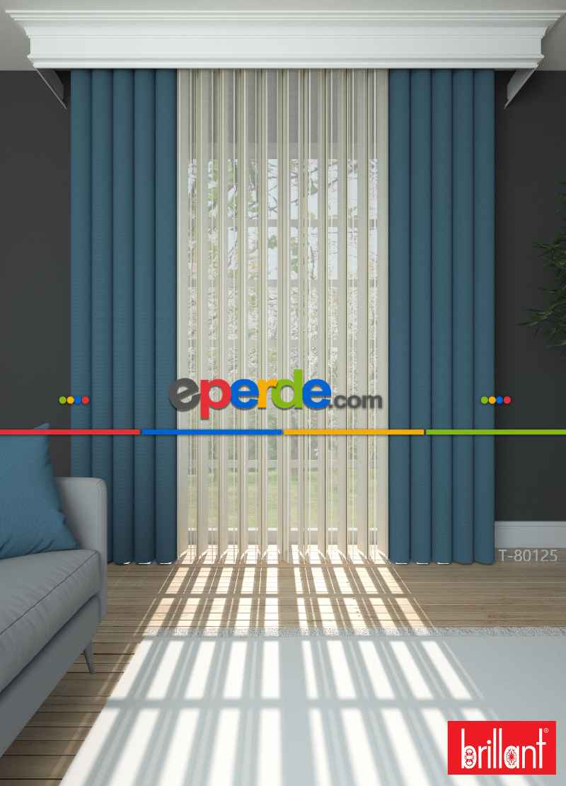 Brillant Akıllı Tül Perde Mavi Renkli Tül Dikey Zebra Perde Düz 1. Kalite