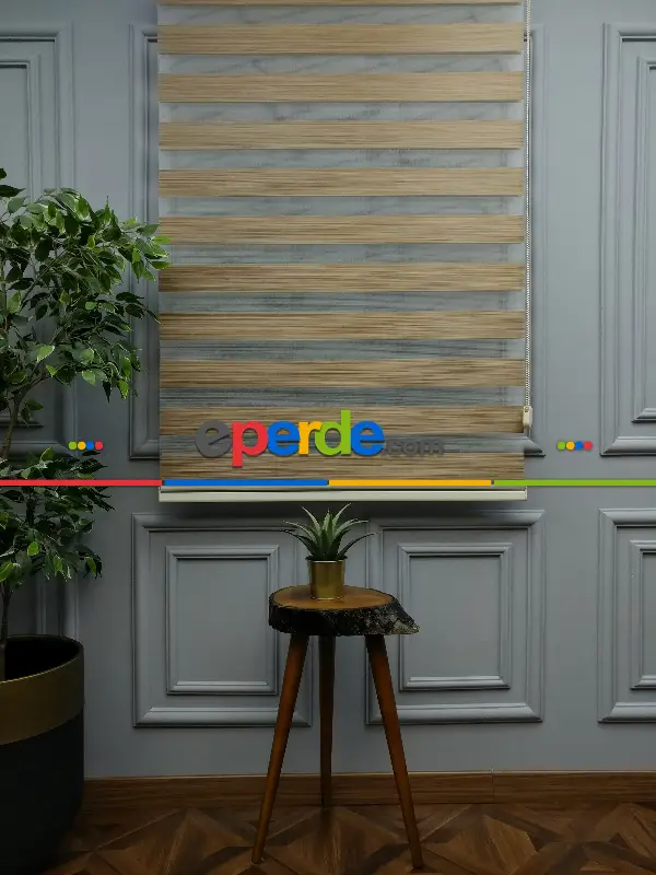 Salon Zebra Perde - 2021 Sezonu - Zebra Perde - Bambu Zebra Perde- Kahve Açık