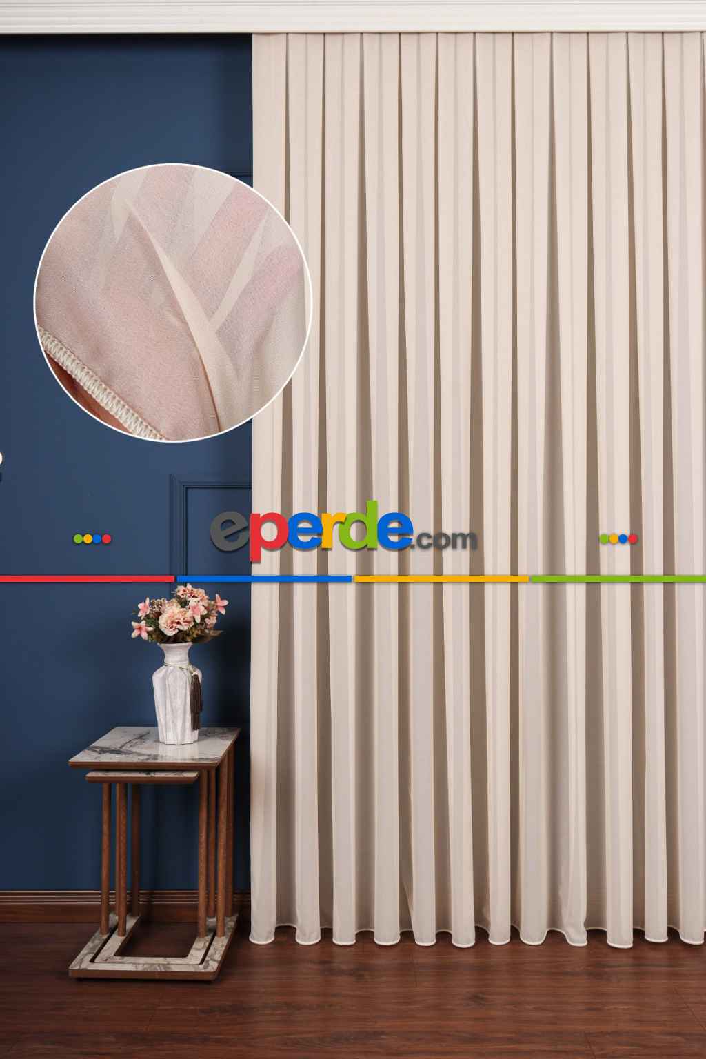 Krep Krem Düz Tül Perde