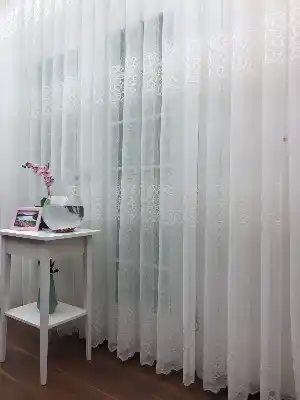 Enine Çizgili Arası Geometrik Örme Tül Perde Yüksek Kalite- Ekru