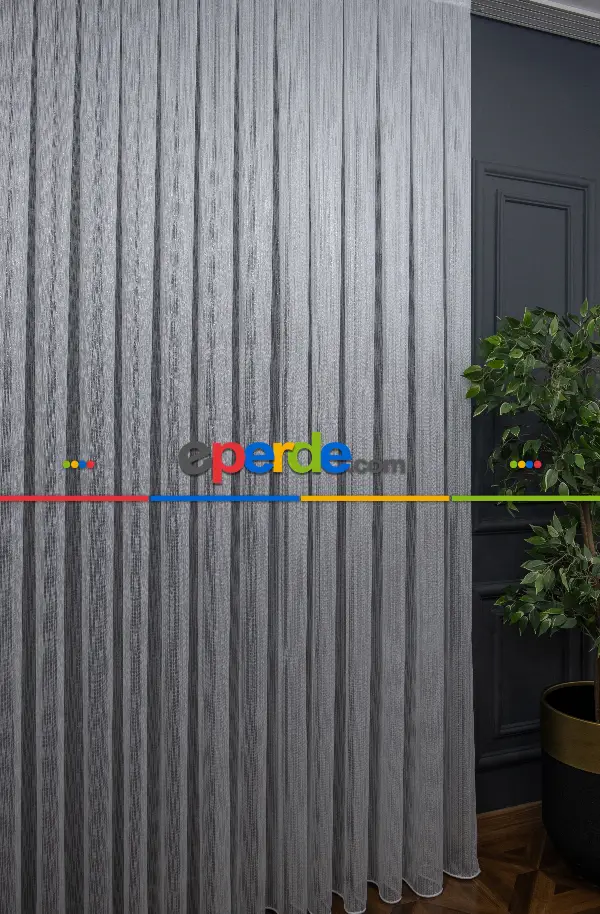 Salon Tül - Gümüş Çizgili Düz Fantezi Tül Perde