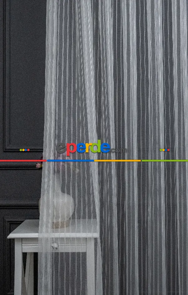 Salon Tül - Brillant Gümüş Sim Çizgi Armür Tül Çizgili Tül