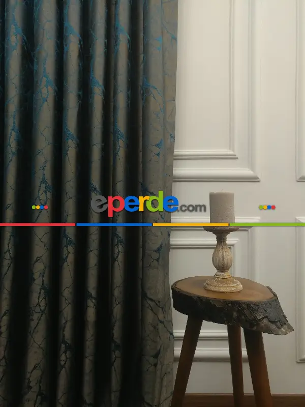 Granit Desen Jakar Fon Perde- Petrol Mavisi