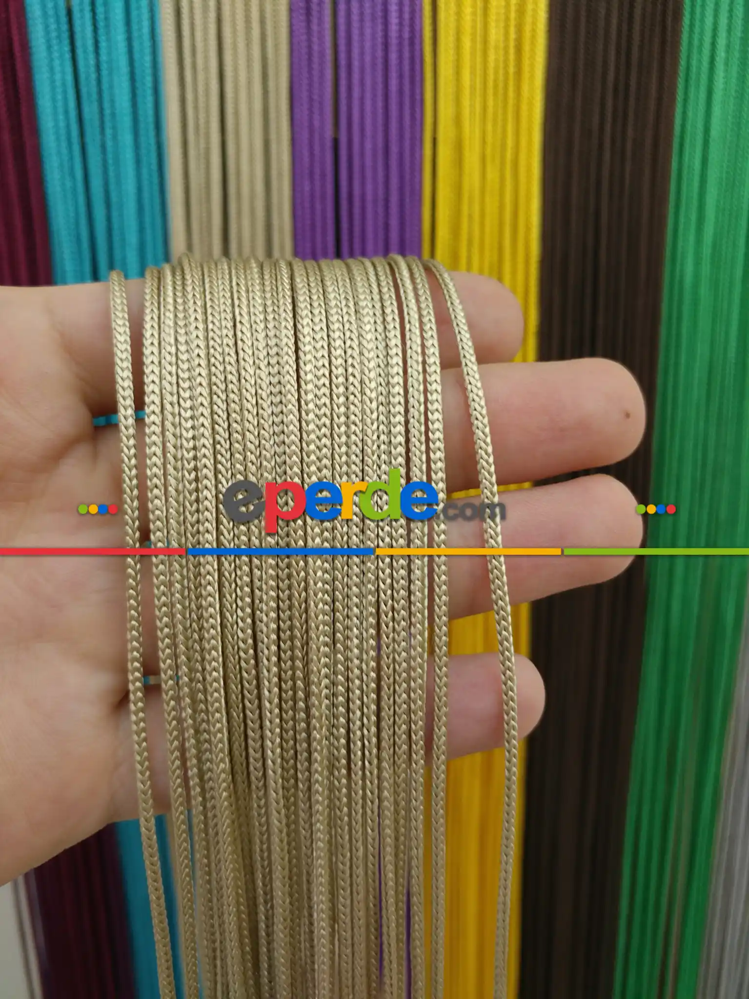 Bej Rengi İp Perde Kalın Zincir Serisi- Bej