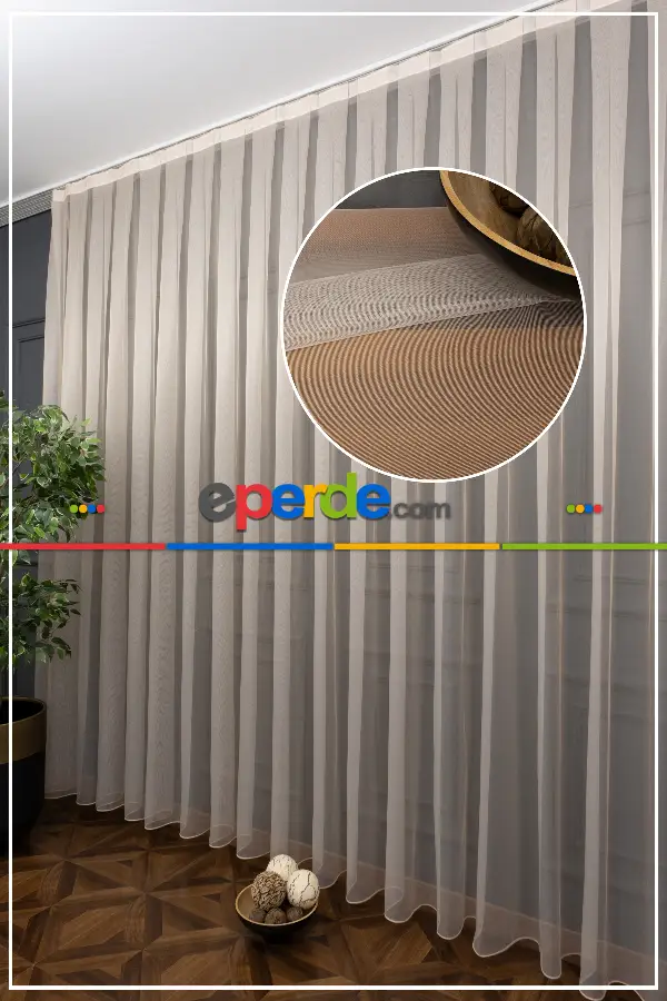 Arzenen Marka Doğal Yansımalarıyla Şık Görünümlü Kendinden Parlak, Renkli Tül Perde- Kum Bej