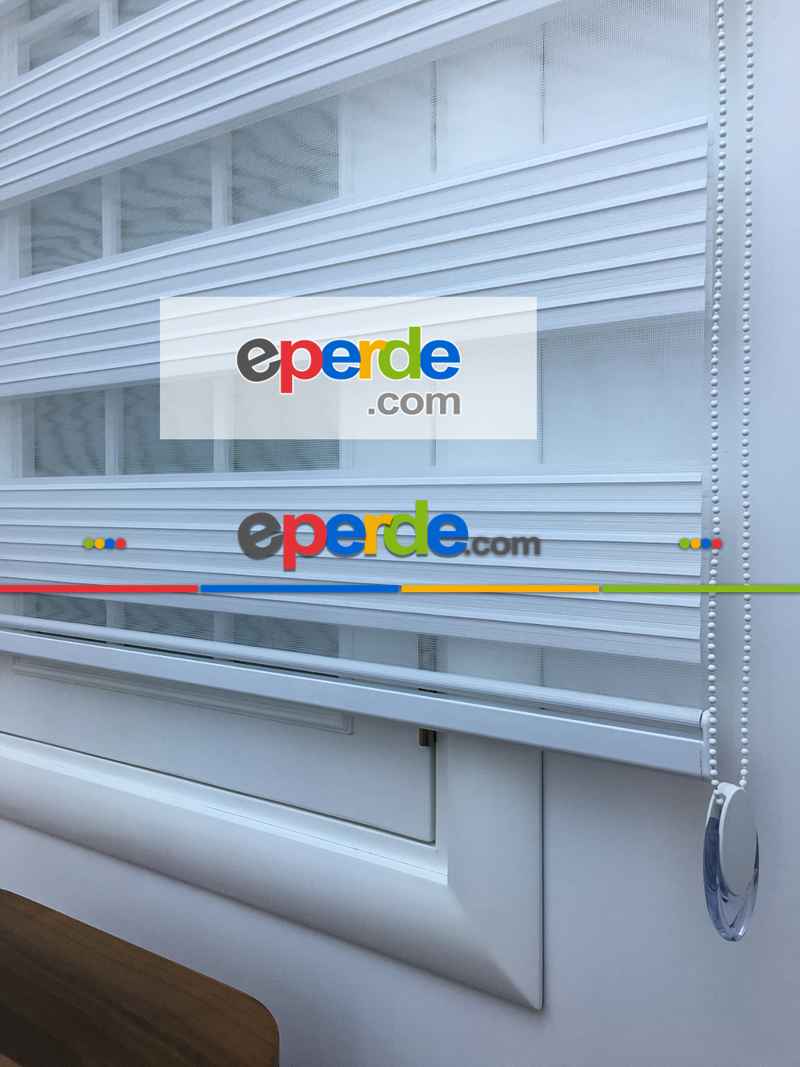 Mutfak - Zebra Perde - Geniş Pileli Zebra Perde- Beyaz