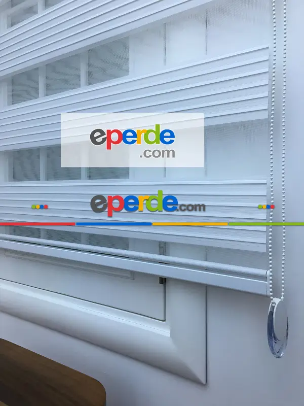 Mutfak - Zebra Perde - Geniş Pileli Zebra Perde- Beyaz