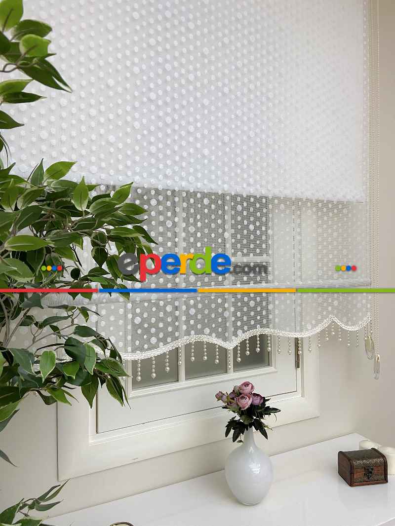 Brillannt - Çiftli Sistem Tül Stor Perde - Ekru - Açık Krem - Beyaz - Puantaj