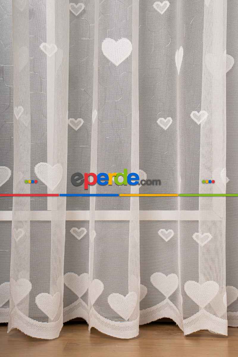 Bebek Odası -  Çocuk Odası Kalp Desenli Örme Tül Perde