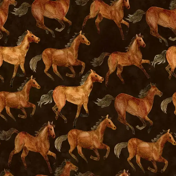 Genç Odası - At Desenli Fon Perde Evm792 Kumaşı Kalındır Duck Bezi Değildir- Kahve