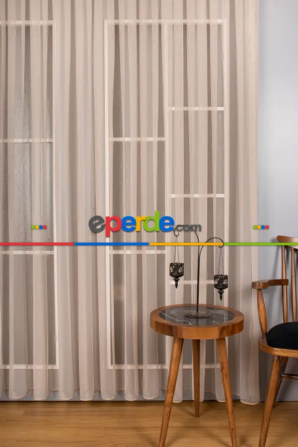 Bej Grek Tül Perde Petek Zemin