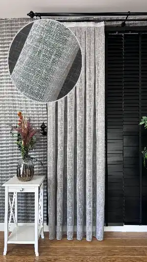 Yatak Odası Açık Gri Naturel Keten Düz Tül Perde - Premium Serisidir, Eteği Kurşunlu Tül
