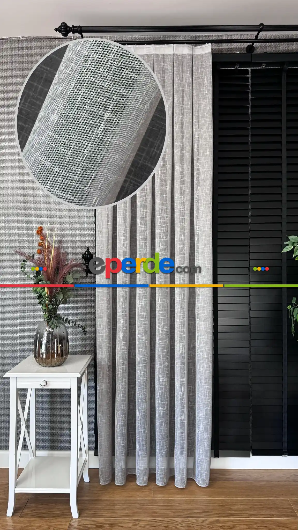 Bebek Odası Tül Perde - Açık Gri Keten Düz Tül Perde - Premium Serisidir, Eteği Kurşunlu Tül