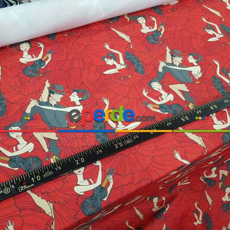 Dans Desenli Fon Perde Evm704 Kumaşı Kalındır Duck Bezi Değildir- Siyah-Kırmızı