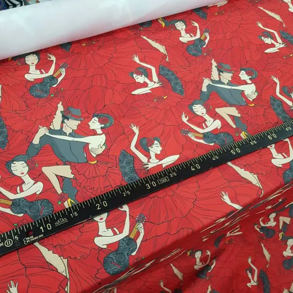 Dans Desenli Fon Perde Evm704 Kumaşı Kalındır Duck Bezi Değildir- Siyah-Kırmızı