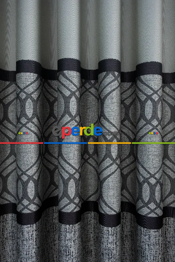 Modern Pano Fon Perde Bantlı Çift Renk - 503- Siyah-gri-füme-antrasit-bej-füme