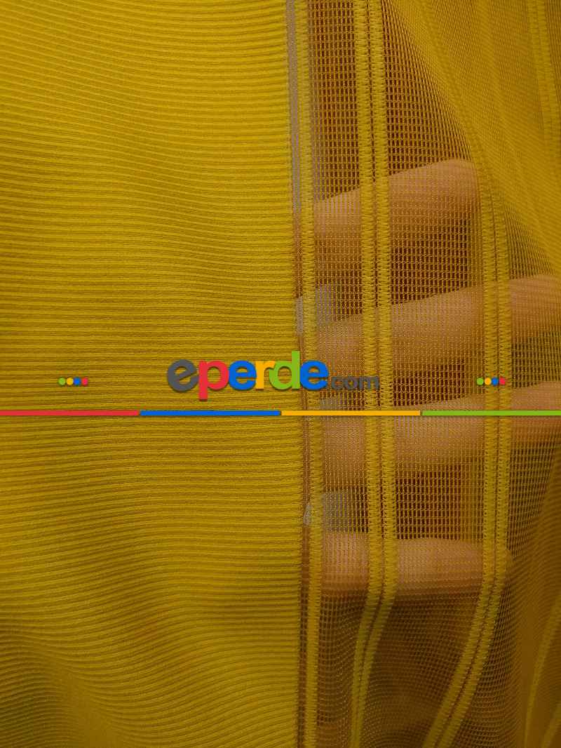 Lens Akıllı Dikey Tül Perde 115- Beyaz-kiremit Rengi-hardal