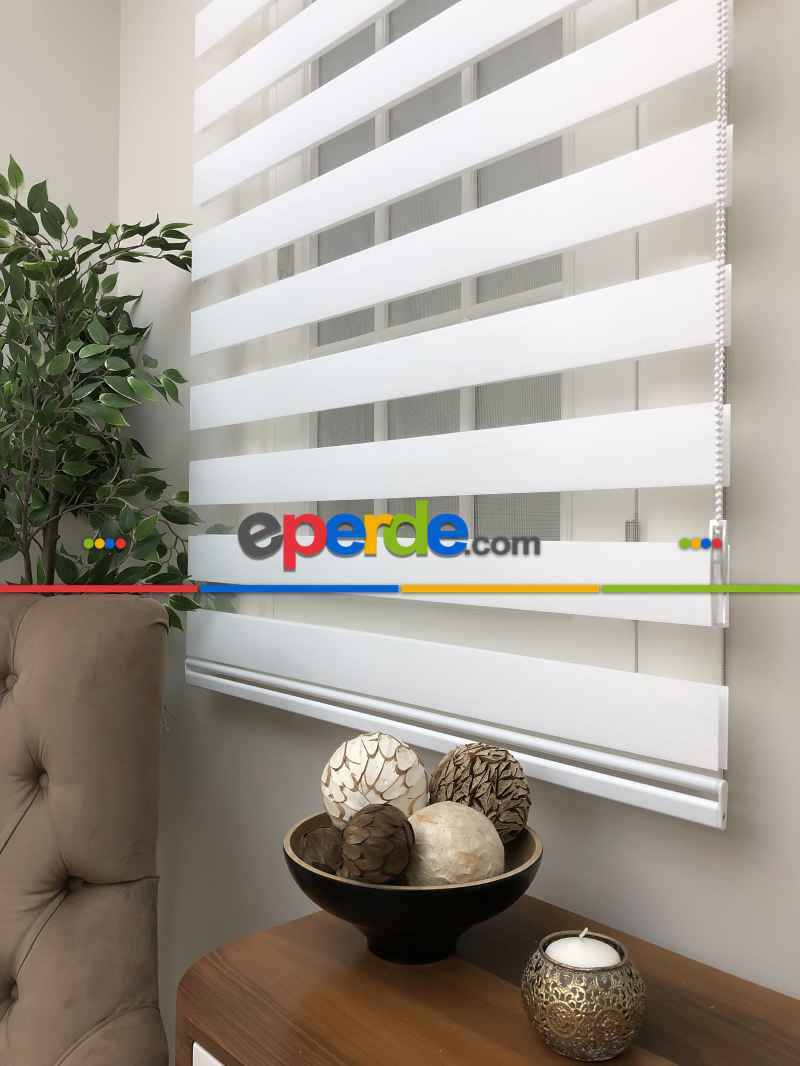 Yüksek Kalite Düz Zebra Perde - Beyaz Renk- Beyaz