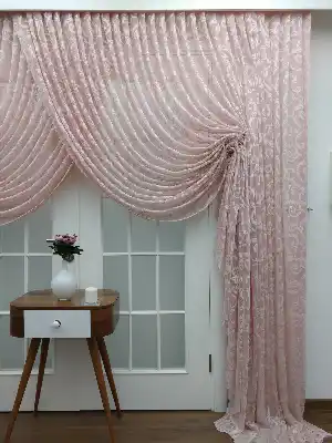 Pudra Pembe Sarmaşık Desenli Boncuklu Mekanizmalı Fon Perde 1 Tkm(2 Kanat)620 Tl Yerine Sadece 229 Tl- Pembe Pudra Pembe