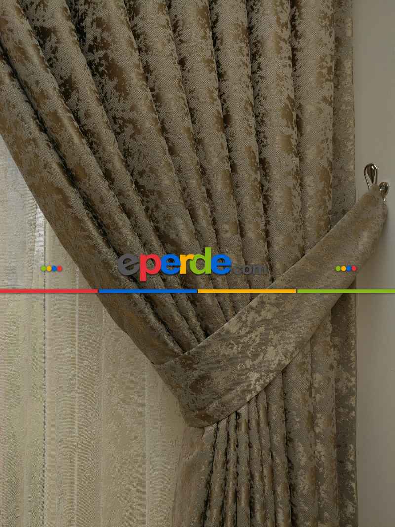 Toprak Duz Jakar Fon Perde (180)- Taba