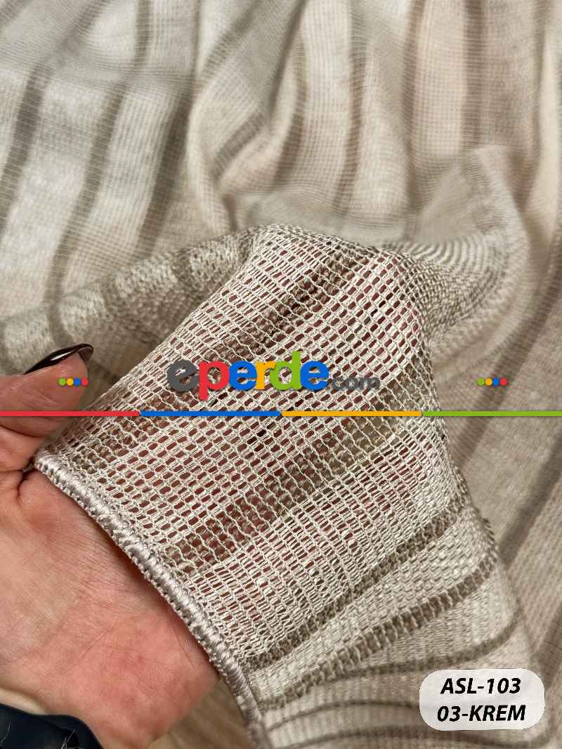 Çizgili Keten Doğal Dokulu Düz Tül Perde, Ağır Gramajlı Özel Dokuma Premium Seri