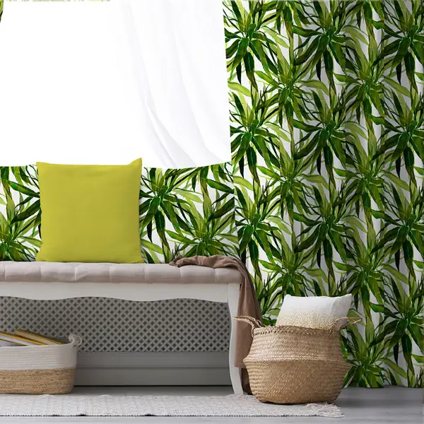 Tropik Desenli Fon Perde Evim432 Kumaşı Kalındır Duck Bezi Değildir- Mavi-beyaz