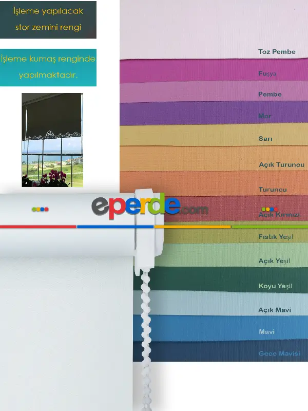 Nakış İşlemeli Stor Perde 33 Farklı Renk Seçeneği- Gri-füme-antrasit-beyaz-krem-ekru-çok Renkli