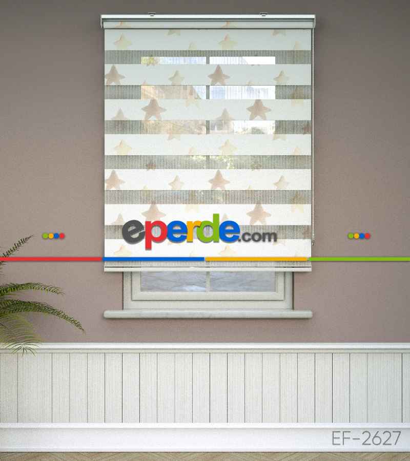 Yıldız Desenli Baskılı Zebra Perde- Çok Renkli