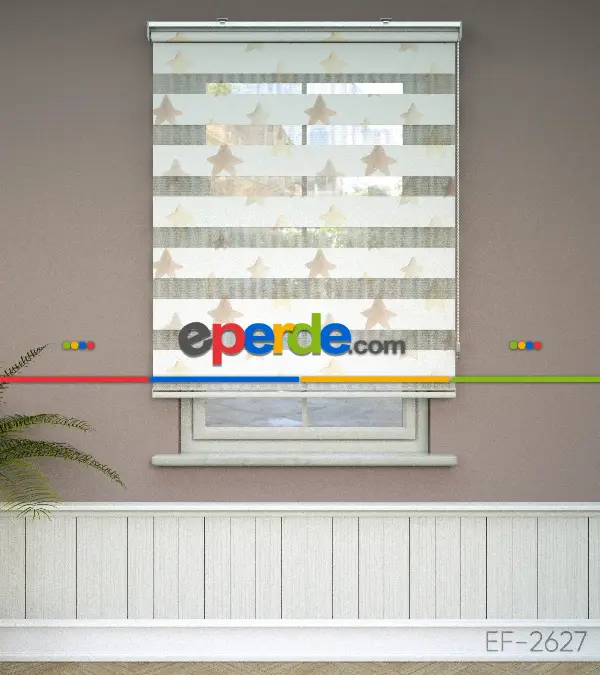 Yıldız Desenli Baskılı Zebra Perde- Çok Renkli