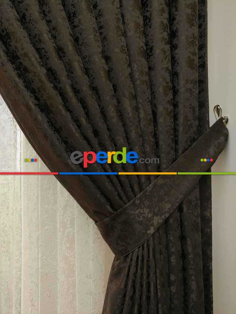 K Kahve Duz Jakar Fon Perde (180)- Kahverengi